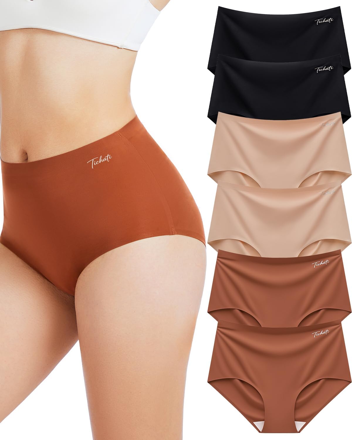 6 Pack Womens Underwear High Waisted Seamless Full Coverage Briefs No Show Ladies Panties (Regular & Plus Size)