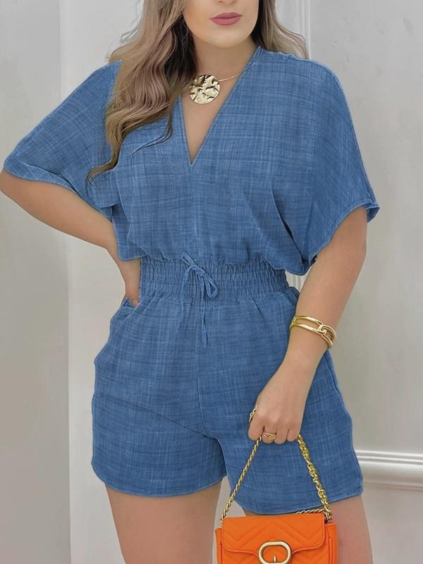 π₯ Summer Best-Seller π₯ Women's Solid-Color V-Neck Jumpsuit β Drawstring Waist & Ruched Design