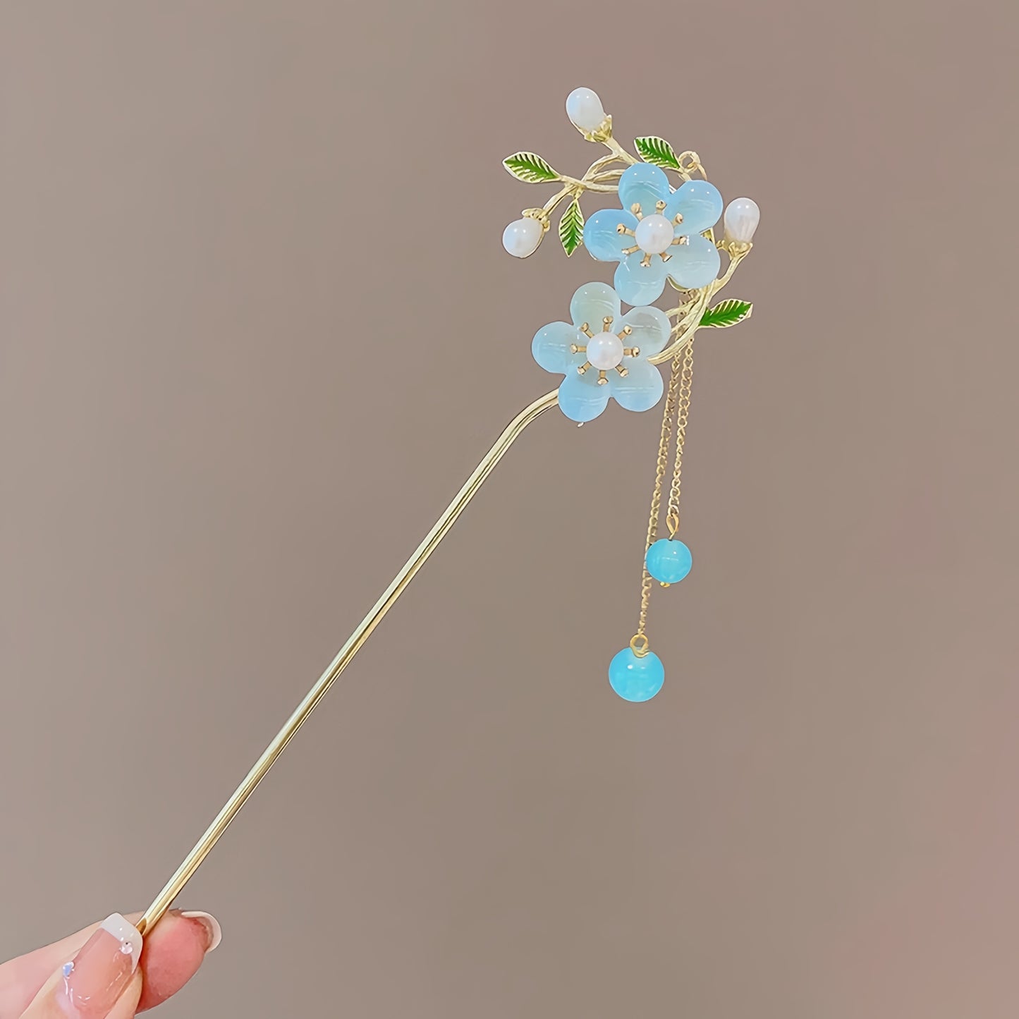 Antique tassel hairpin retro hairpin hair accessories(blue double flower)
