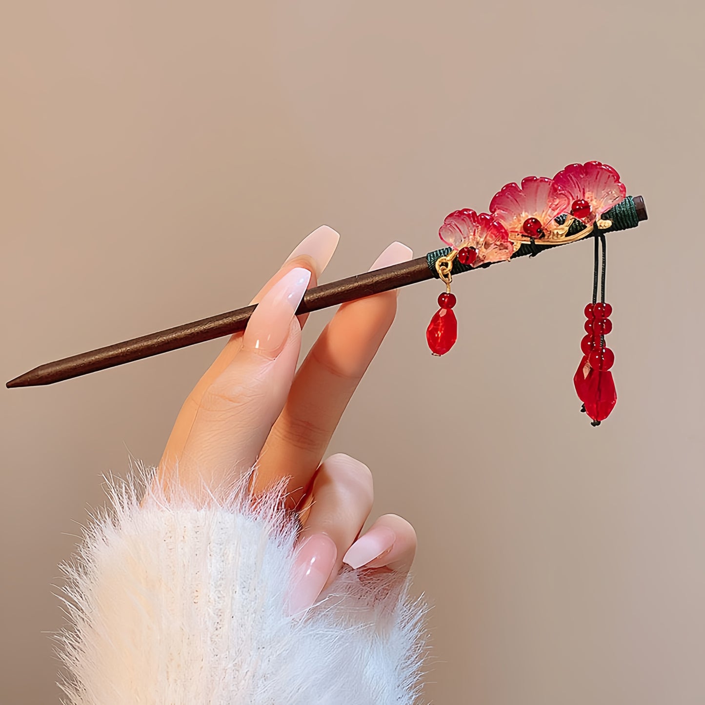 Antique tassel hairpin retro hairpin hair accessories(Ginkgo leaf ruby hairpin)