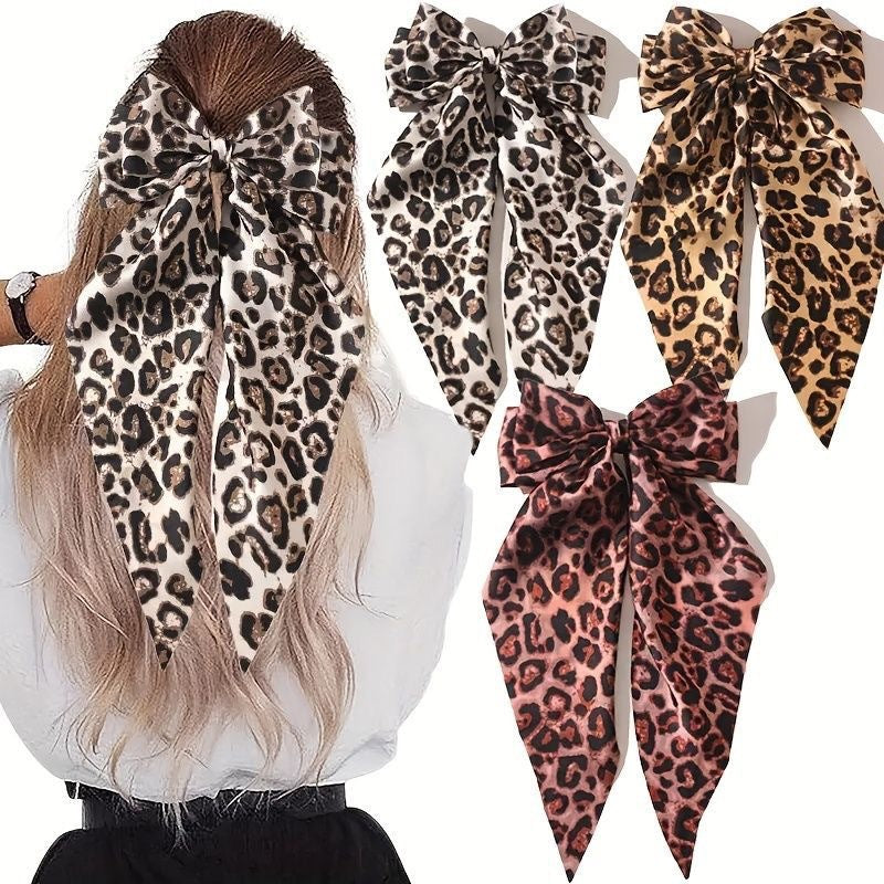 Elegant leopard print bow sweet hair clip (1 set)