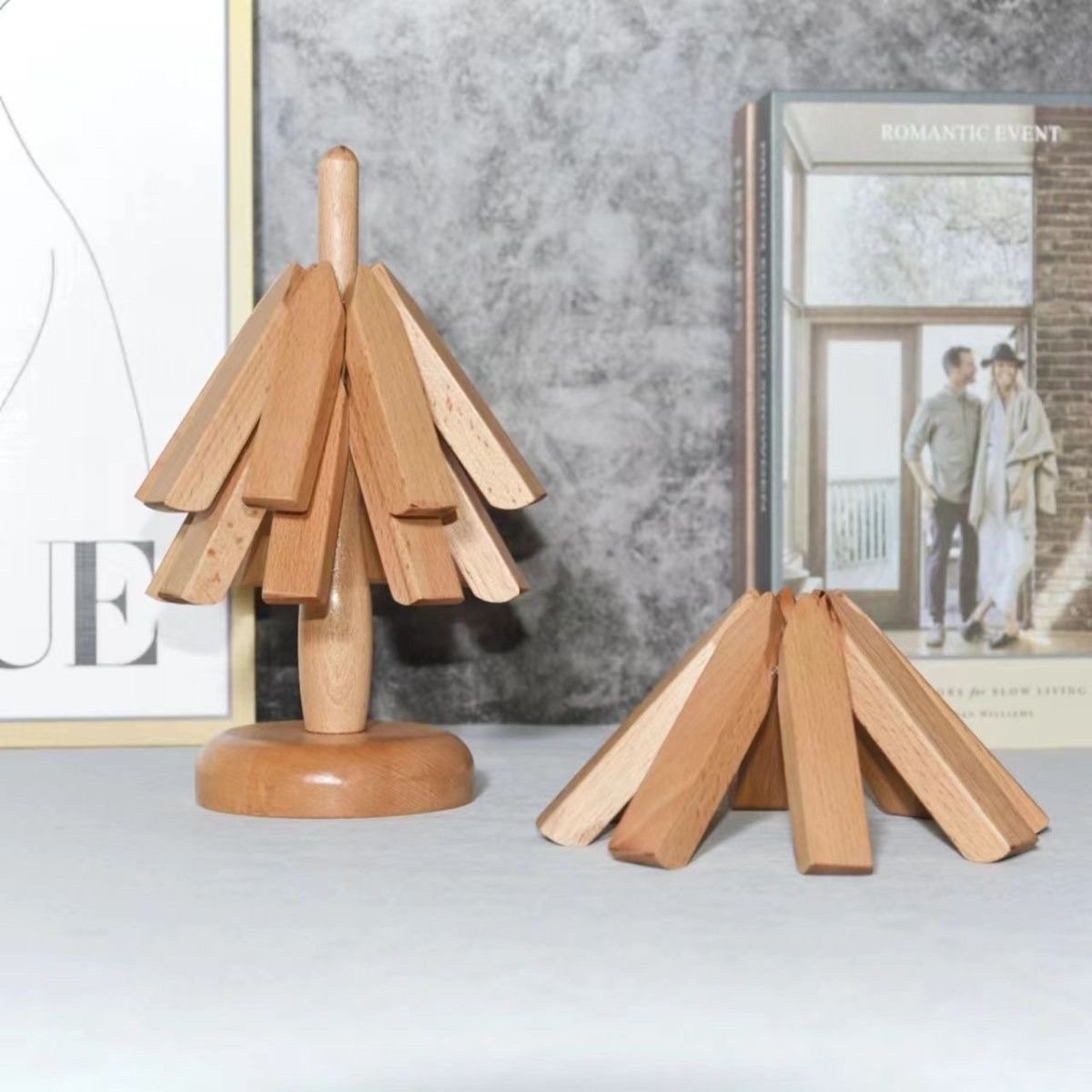 Black walnut wood table mat tree