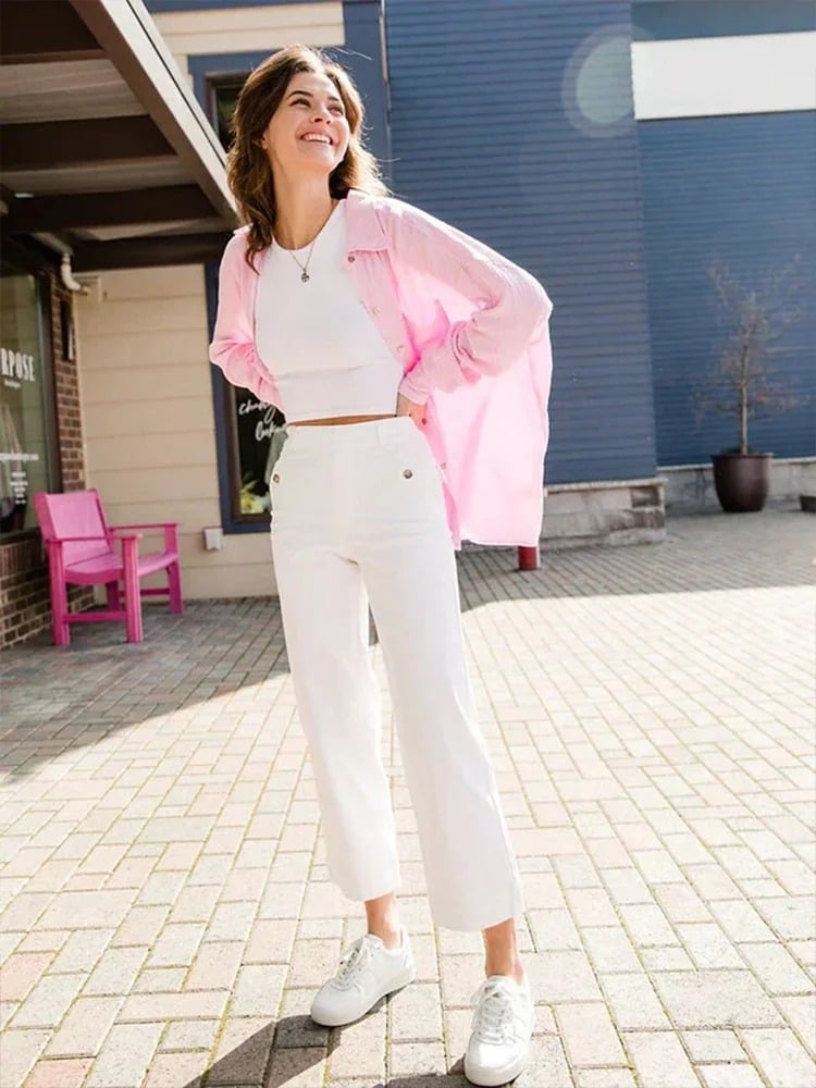 🔥Last Day 48% OFF🔥Tummy Control Twill Cropped Wide Leg Pant