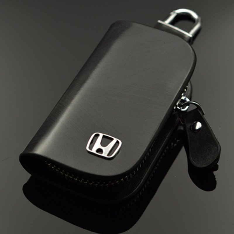 🔥Car Logo Leather Wood Grain Car Key Case