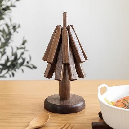 Black walnut wood table mat tree
