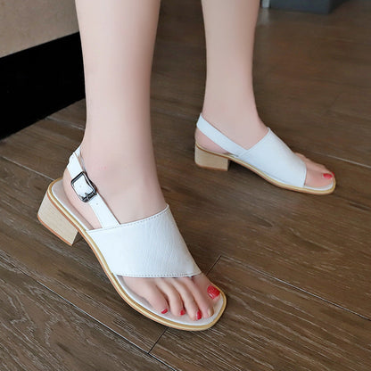 Spring And Summer Leather Casual Shoes  And  New Belt Buckle Solid Color Plus Size Women's Sandals