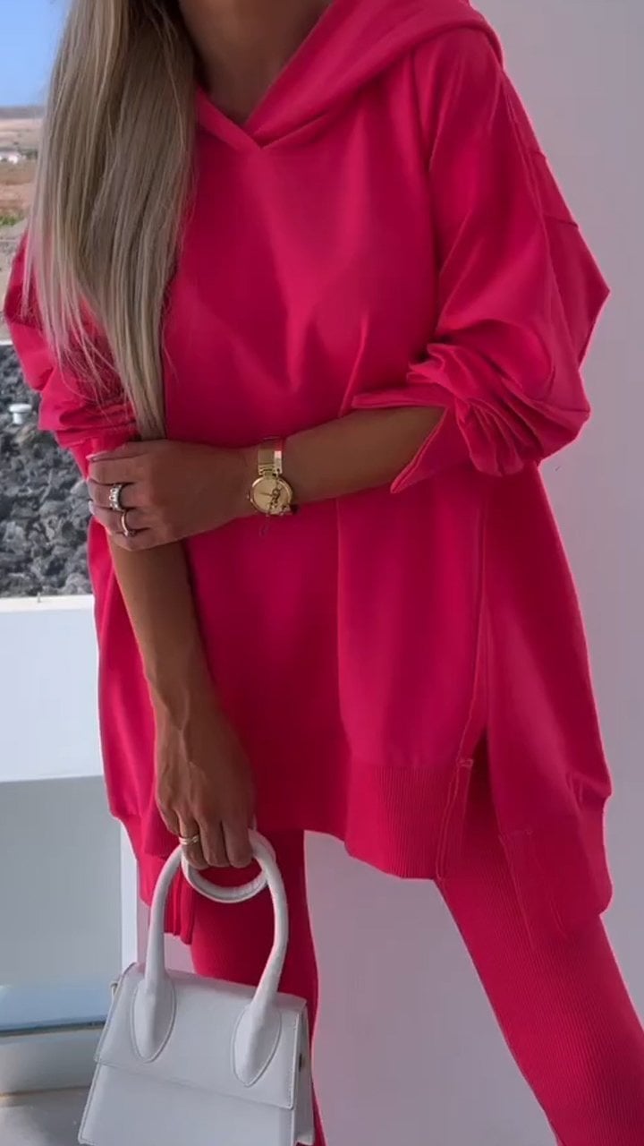 Slit hooded sweatshirt set