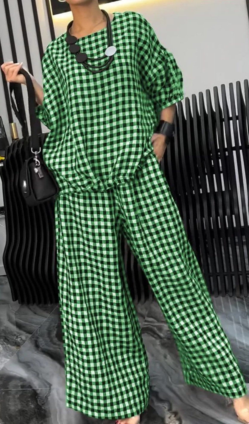 Radiantgrp-Women's Comfortable Plaid Top And Pants Two-Piece Set