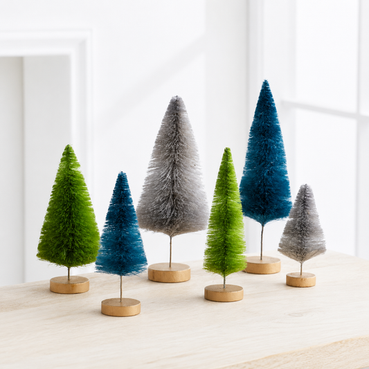 6-Piece Bottle Brush Tree Set — Neutral-Style Home Decor