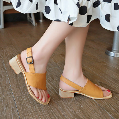 Spring And Summer Leather Casual Shoes  And  New Belt Buckle Solid Color Plus Size Women's Sandals