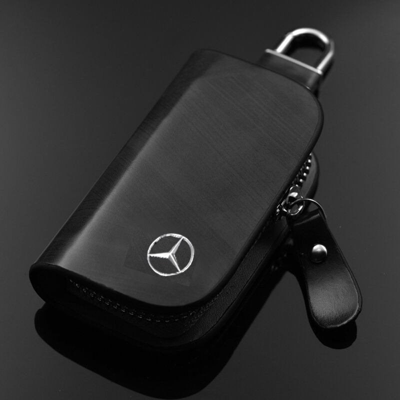 🔥Car Logo Leather Wood Grain Car Key Case