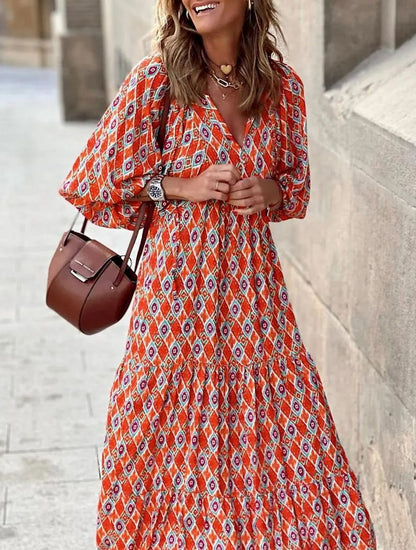 💥Special sale - Women's Puff Sleeve Floral Boho Maxi Dress