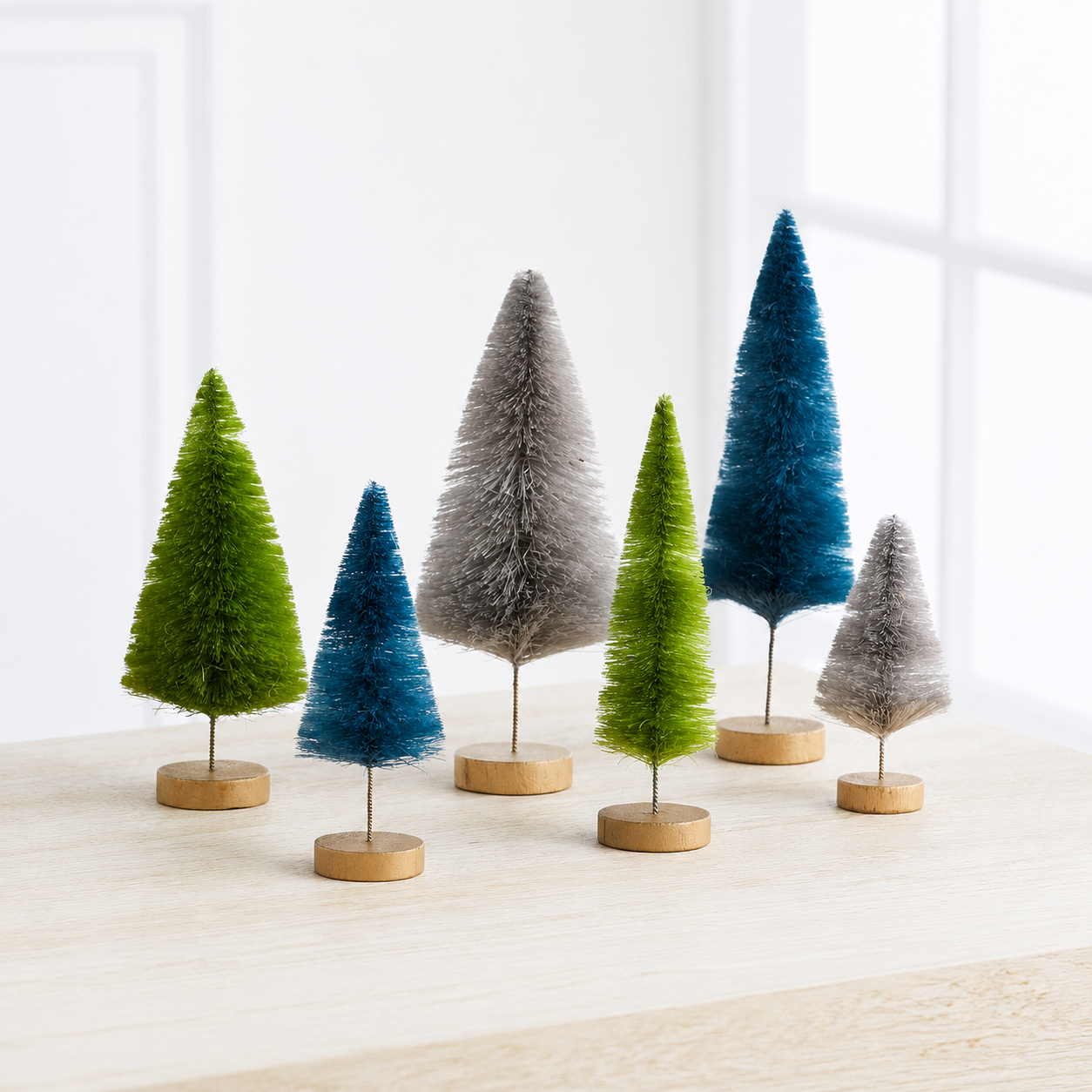 6-Piece Bottle Brush Tree Set — Neutral-Style Home Decor
