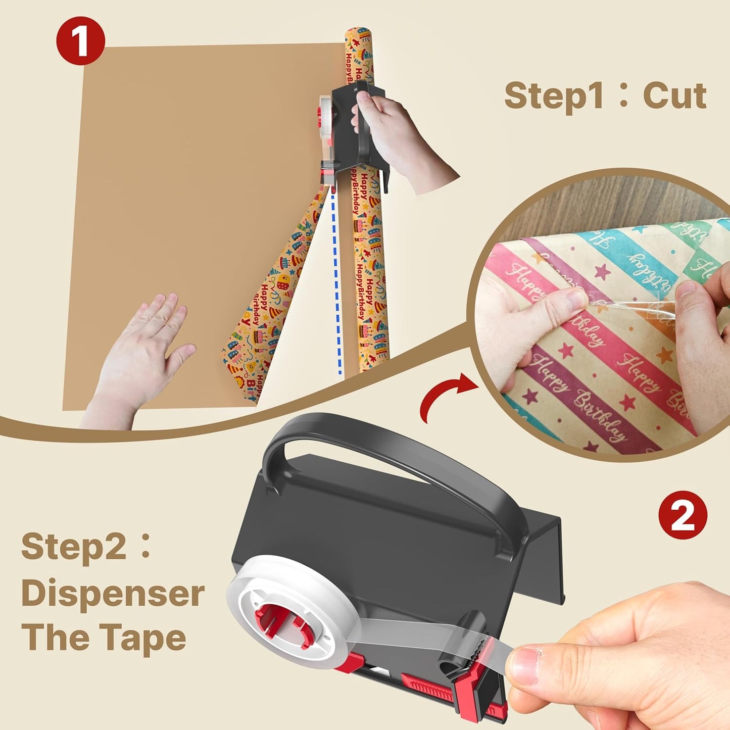 🎁🤩Hot Seller - wrapping paper cutter & tape dispenser dual use