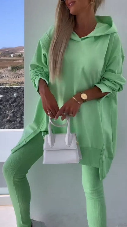 Slit hooded sweatshirt set