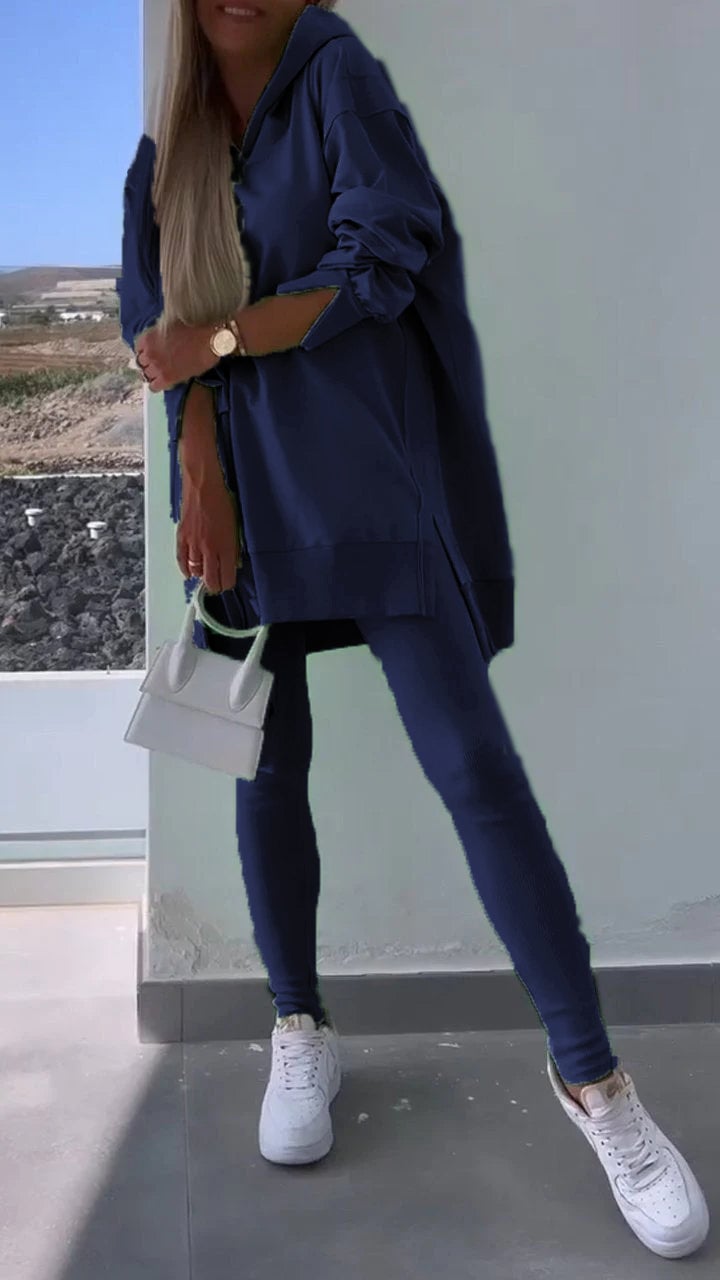 Slit hooded sweatshirt set