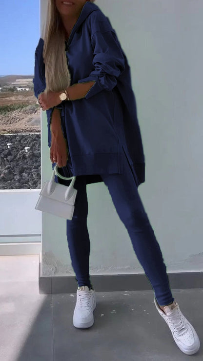 Slit hooded sweatshirt set