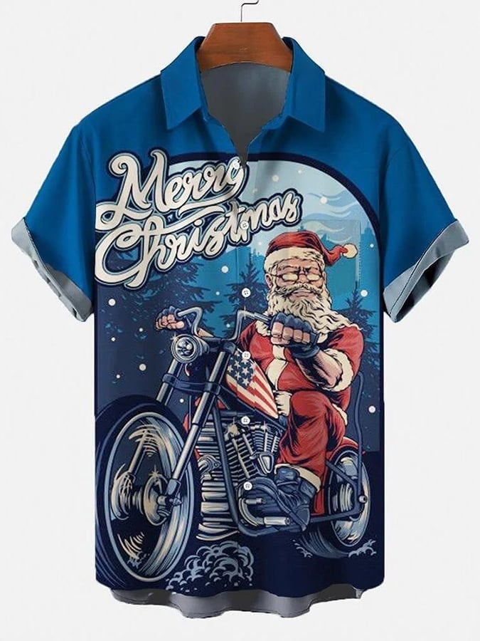 CHRISTMAS PRINT FASHION SHORT SLEEVE SHIRT