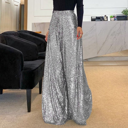 Sparkling Sequin Wide-Leg Trousers