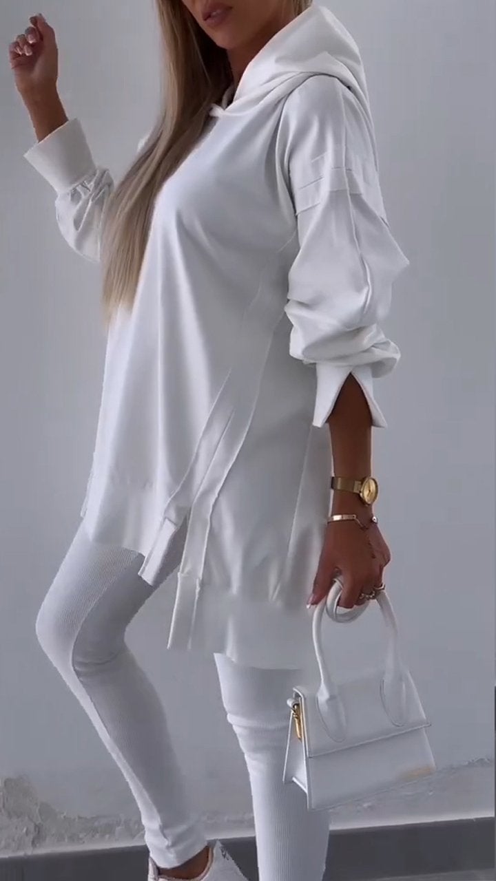 Slit hooded sweatshirt set