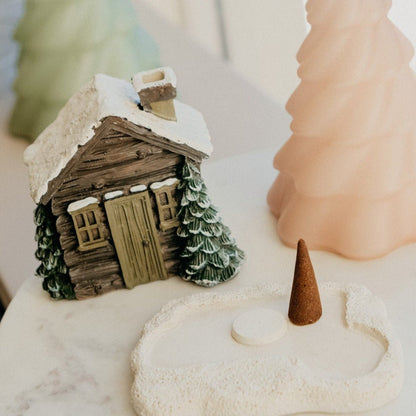 Log Cabin Snowy Winter Incense Cone Burner