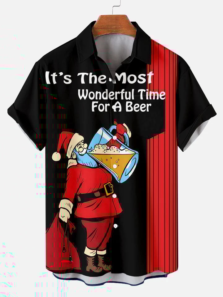 CHRISTMAS PRINT FASHION SHORT SLEEVE SHIRT