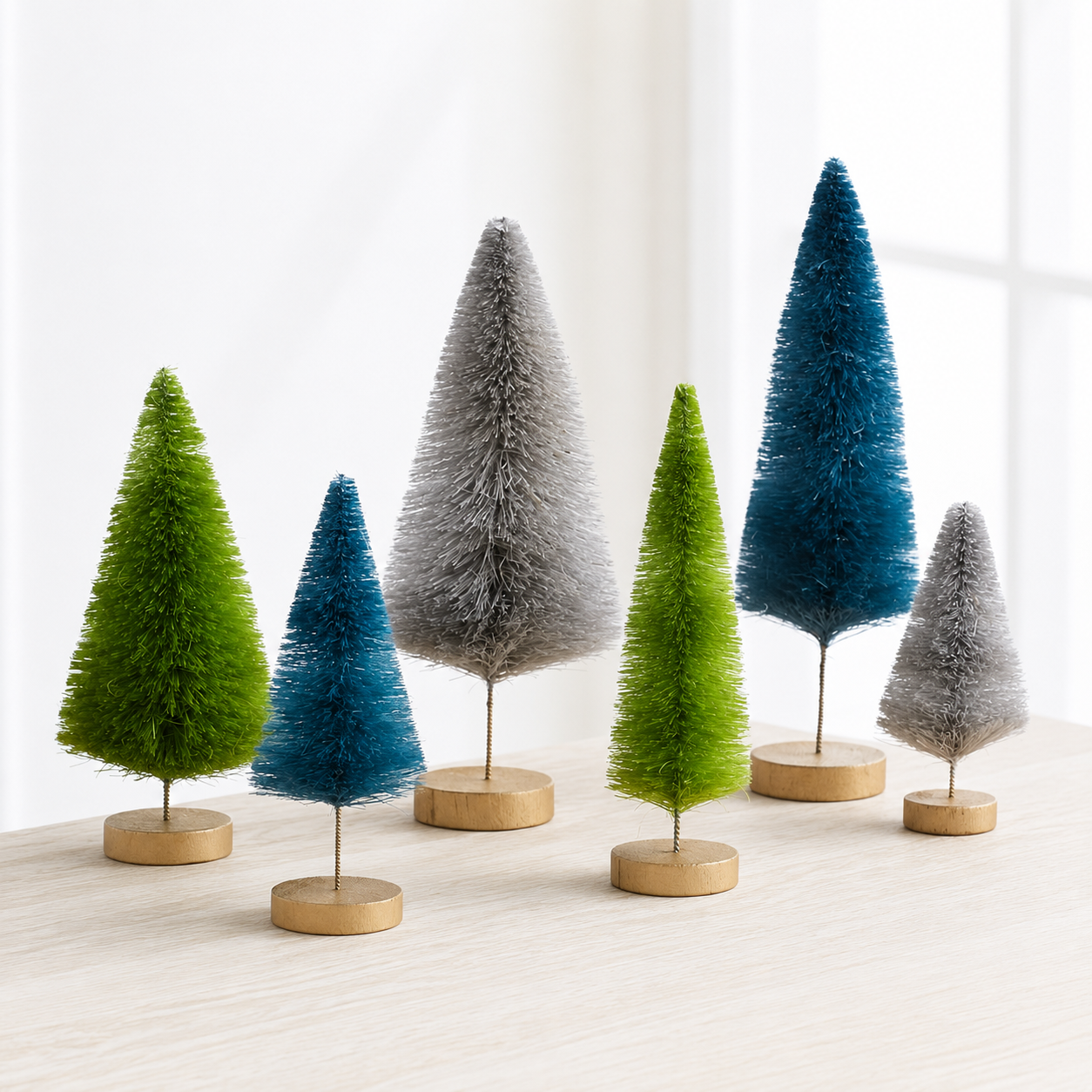 6-Piece Bottle Brush Tree Set — Neutral-Style Home Decor