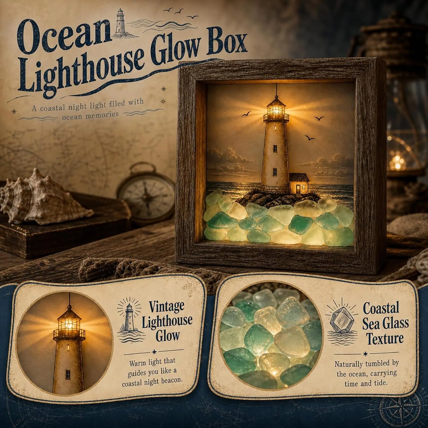 🌊✨Limited-Time Hot Seller🗼Sea Glass Shadow Box Night Light