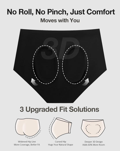 6 Pack Womens Underwear High Waisted Seamless Full Coverage Briefs No Show Ladies Panties (Regular & Plus Size)