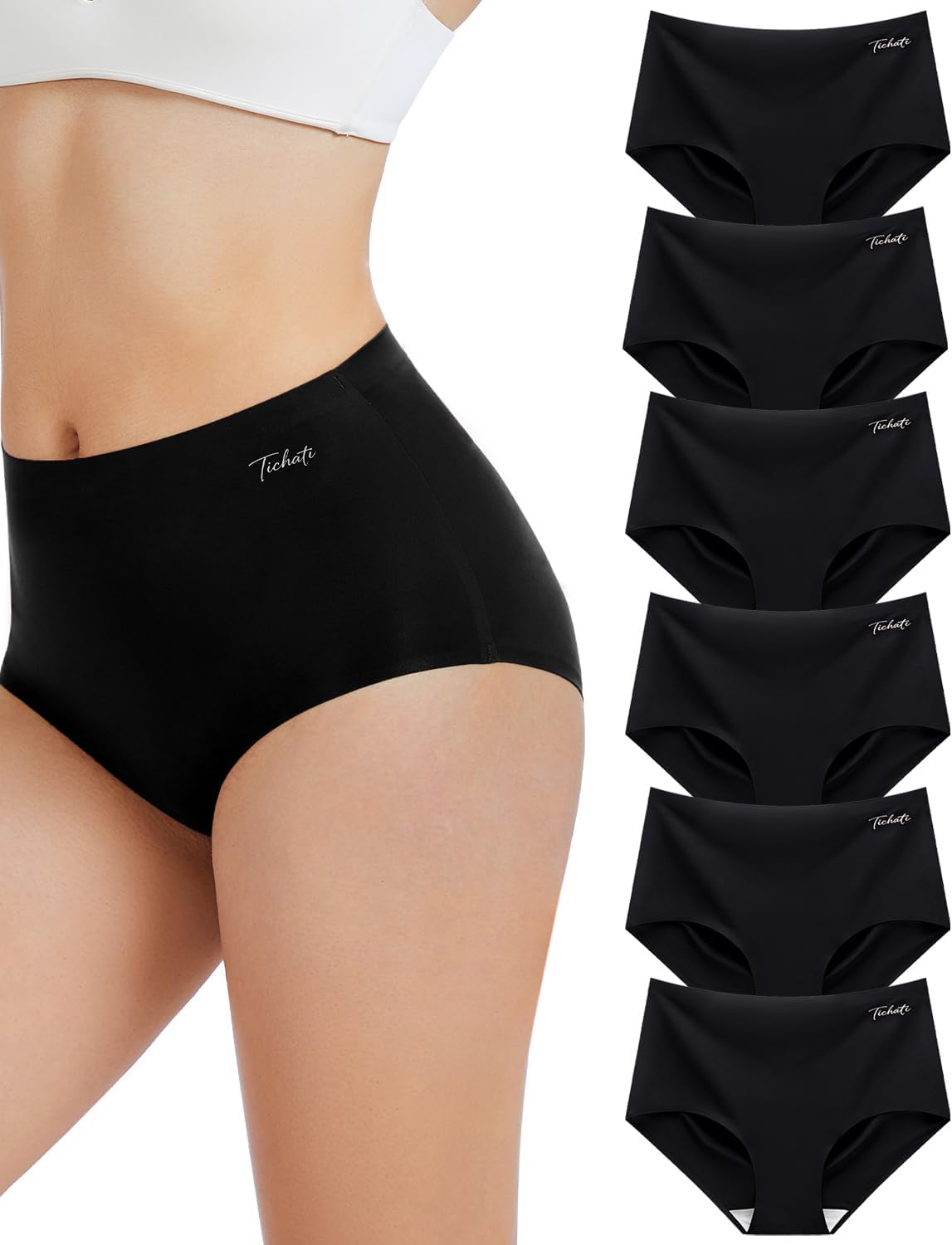 6 Pack Womens Underwear High Waisted Seamless Full Coverage Briefs No Show Ladies Panties (Regular & Plus Size)