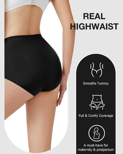 6 Pack Womens Underwear High Waisted Seamless Full Coverage Briefs No Show Ladies Panties (Regular & Plus Size)