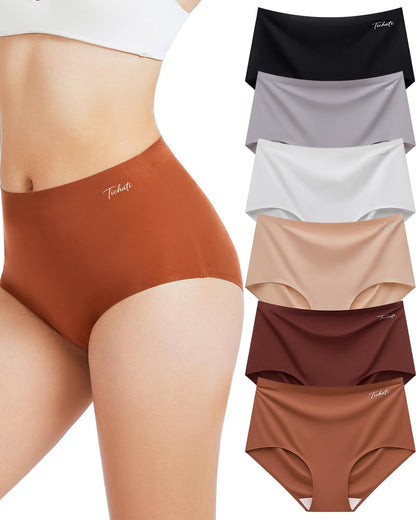 6 Pack Womens Underwear High Waisted Seamless Full Coverage Briefs No Show Ladies Panties (Regular & Plus Size)