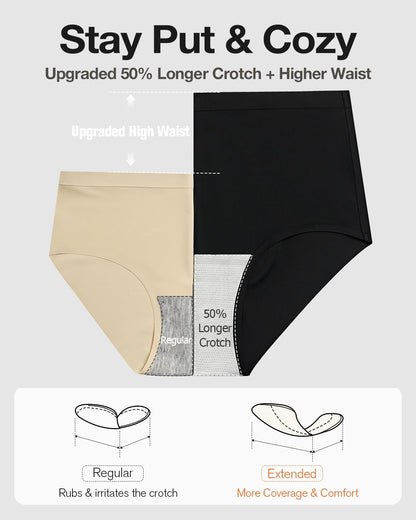 6 Pack Womens Underwear High Waisted Seamless Full Coverage Briefs No Show Ladies Panties (Regular & Plus Size)