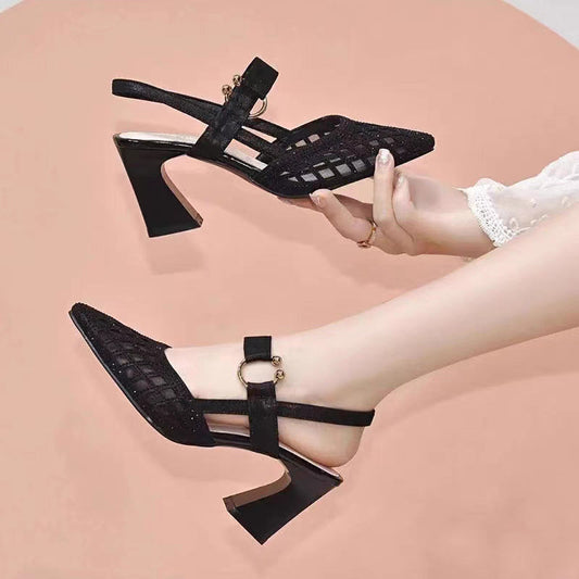 🎁This Week's Special Price $28.99💥Pointy Toe Ankle Strap Rhinestone Sandals
