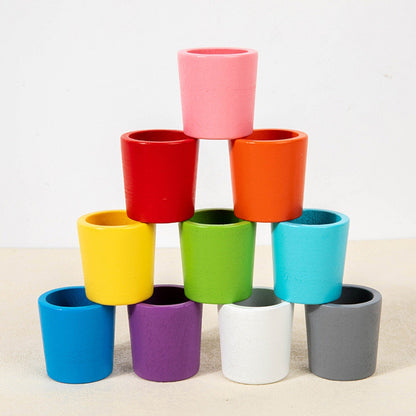 Rainbow Balls in Cups Toddler Montessori Toys, Kids Preschool Wooden Matching Games for Learning Color Sorting and Counting