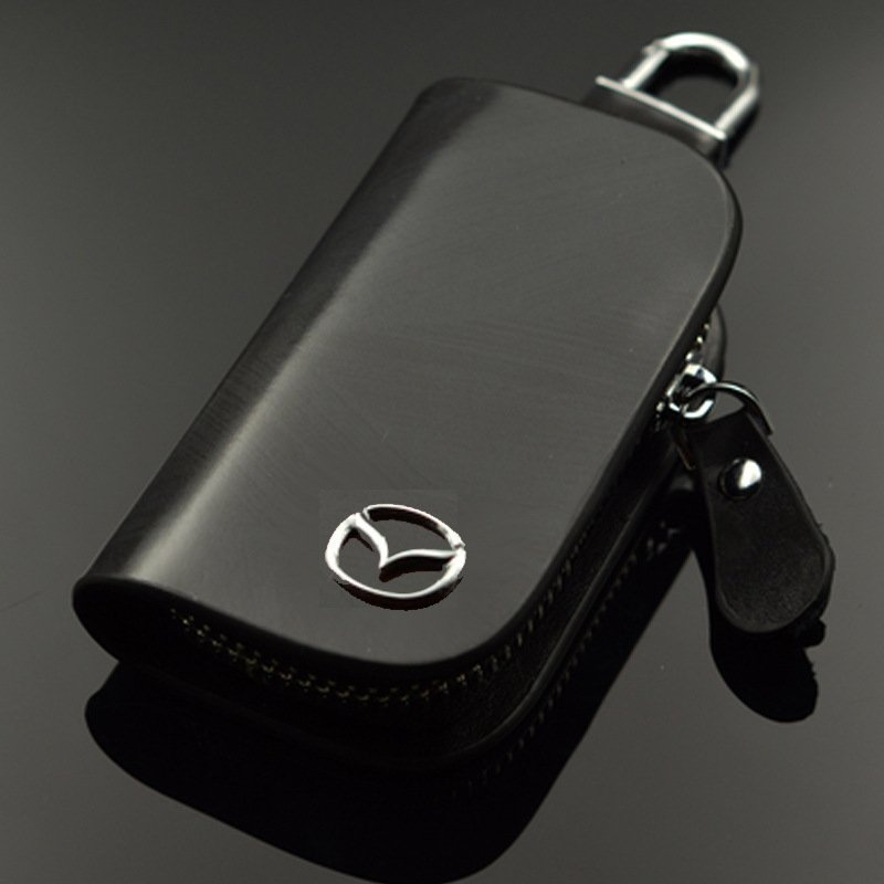🔥Car Logo Leather Wood Grain Car Key Case