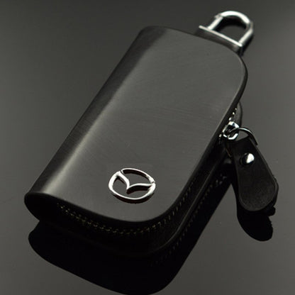 🔥Car Logo Leather Wood Grain Car Key Case