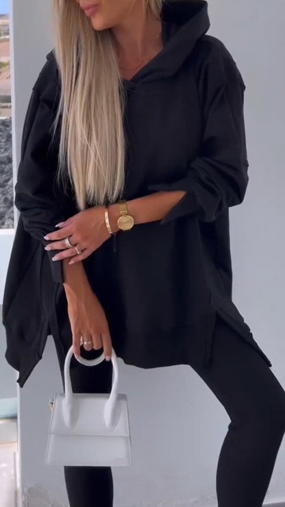 Slit hooded sweatshirt set