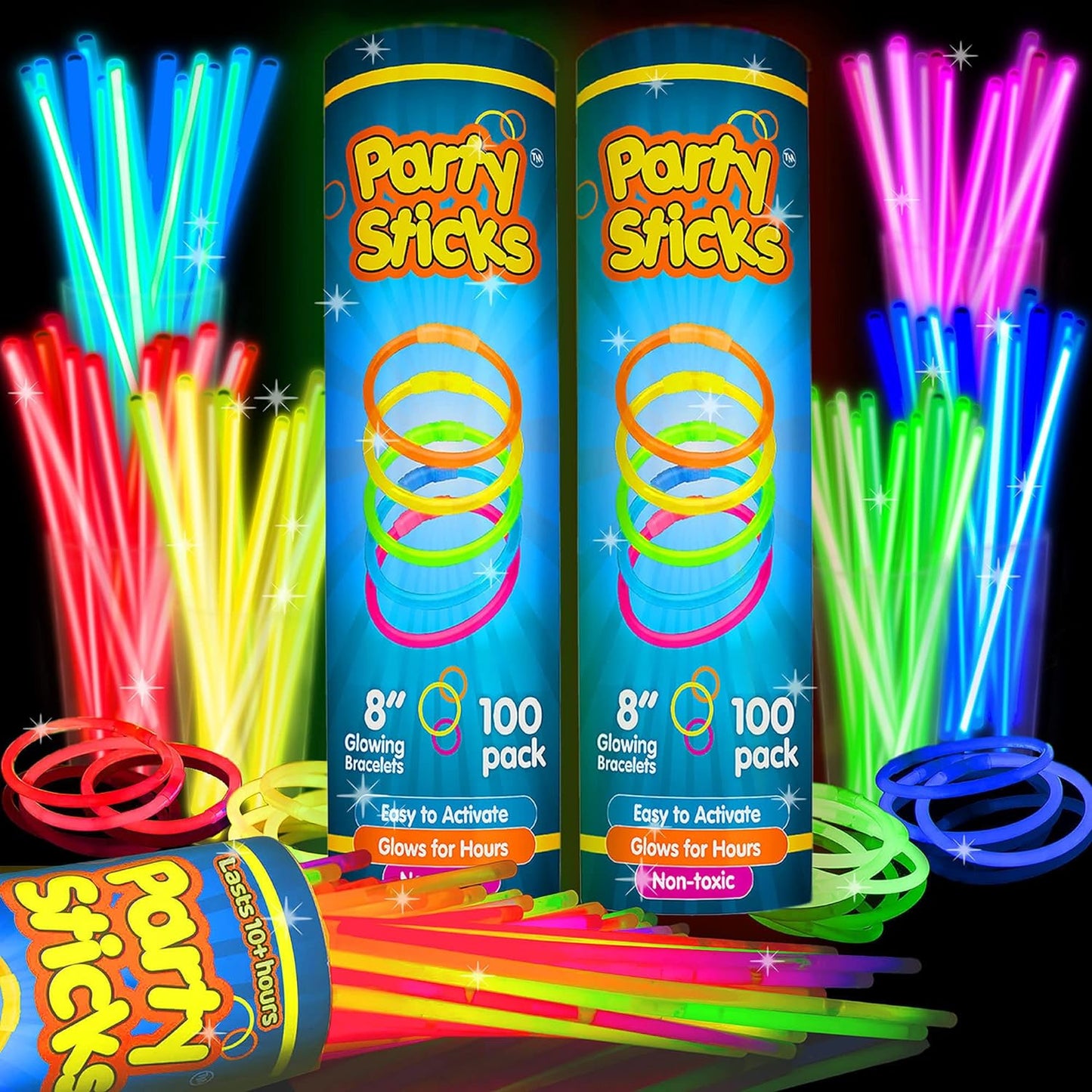 Party Extra Bright Glow Sticks Bulk Party Supplies 100 Count - 8 Inch Glow in the Dark Halloween Party Favors