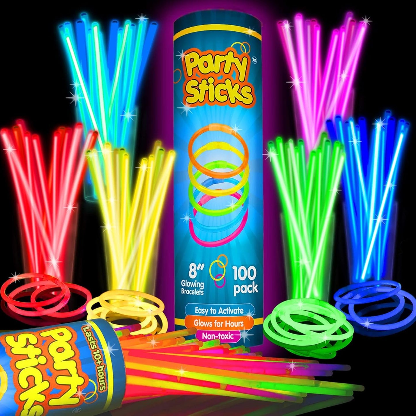 Party Extra Bright Glow Sticks Bulk Party Supplies 100 Count - 8 Inch Glow in the Dark Halloween Party Favors