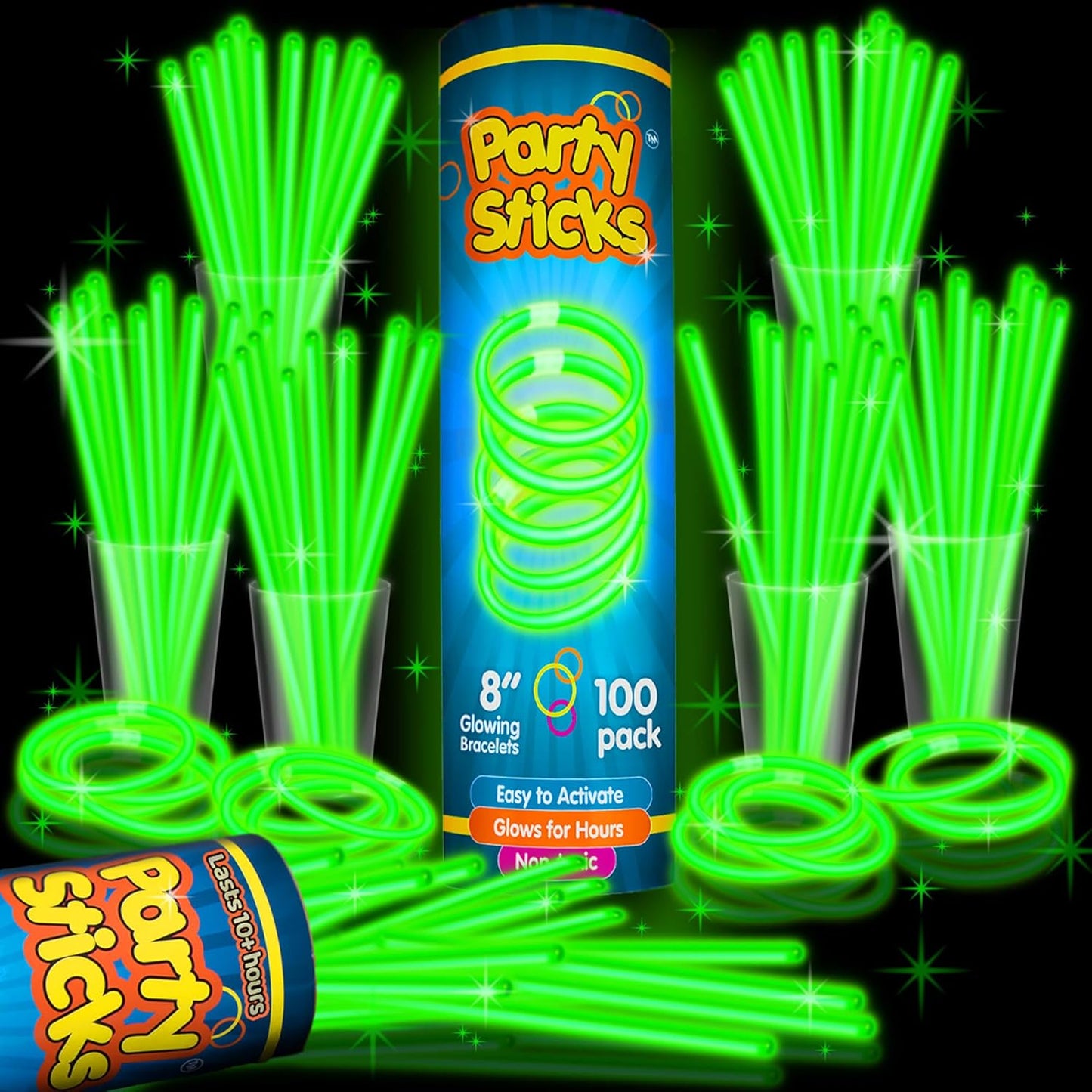Party Extra Bright Glow Sticks Bulk Party Supplies 100 Count - 8 Inch Glow in the Dark Halloween Party Favors