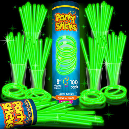 Party Extra Bright Glow Sticks Bulk Party Supplies 100 Count - 8 Inch Glow in the Dark Halloween Party Favors