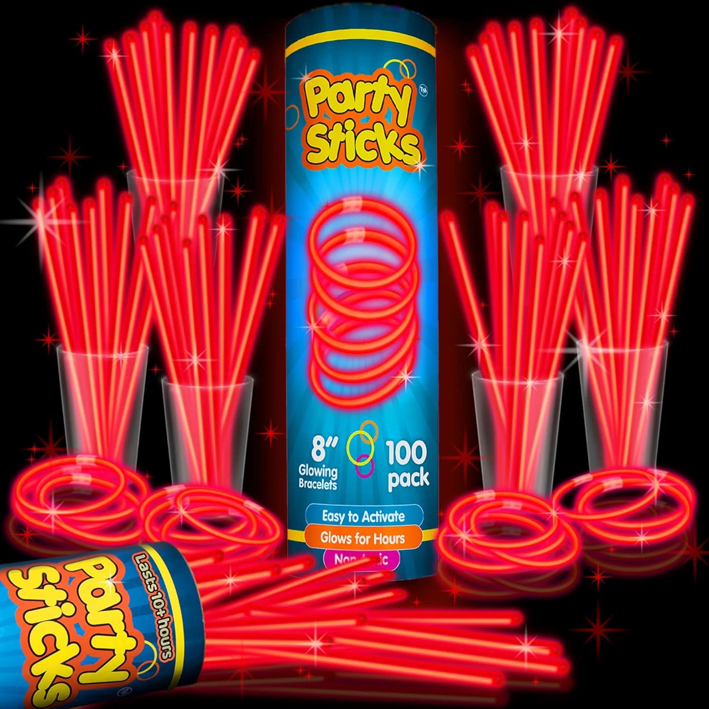 Party Extra Bright Glow Sticks Bulk Party Supplies 100 Count - 8 Inch Glow in the Dark Halloween Party Favors
