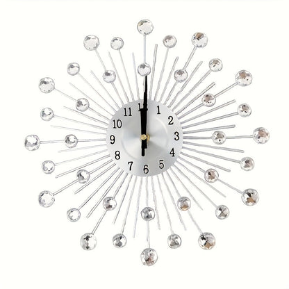 Modern 3D Crystal Wall Clock - 12.4 Inch Silver Mirror with Diamond Decoration
