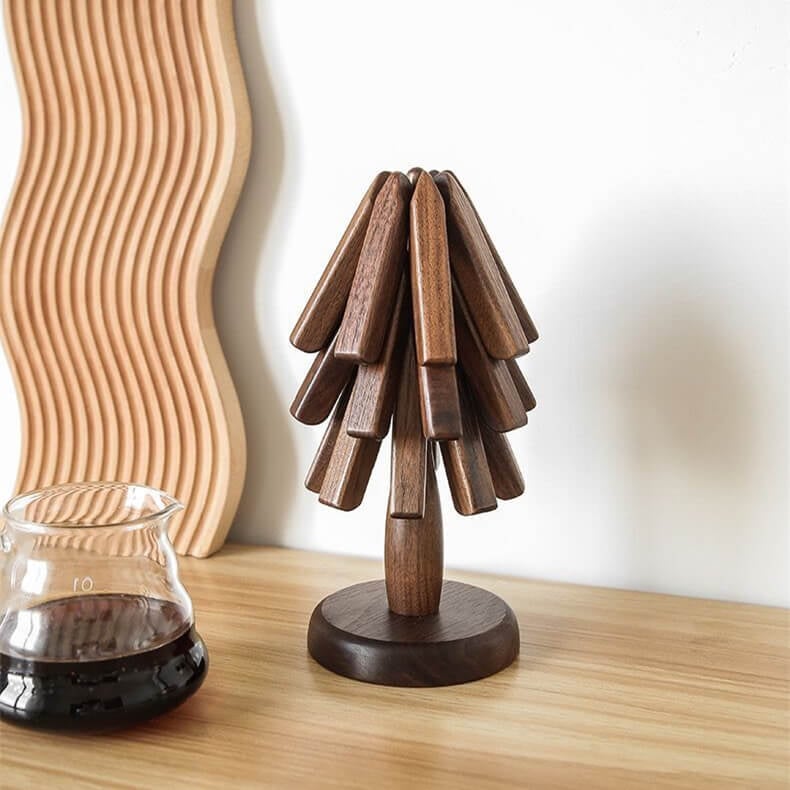 Black walnut wood table mat tree