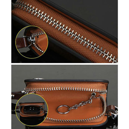 🔥Car Logo Leather Wood Grain Car Key Case