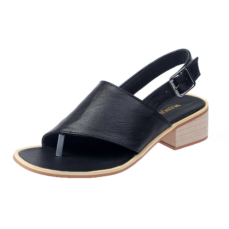 Spring And Summer Leather Casual Shoes  And  New Belt Buckle Solid Color Plus Size Women's Sandals