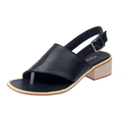 Spring And Summer Leather Casual Shoes  And  New Belt Buckle Solid Color Plus Size Women's Sandals