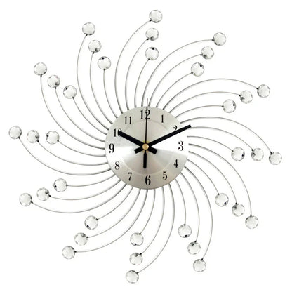 Modern 3D Crystal Wall Clock - 12.4 Inch Silver Mirror with Diamond Decoration