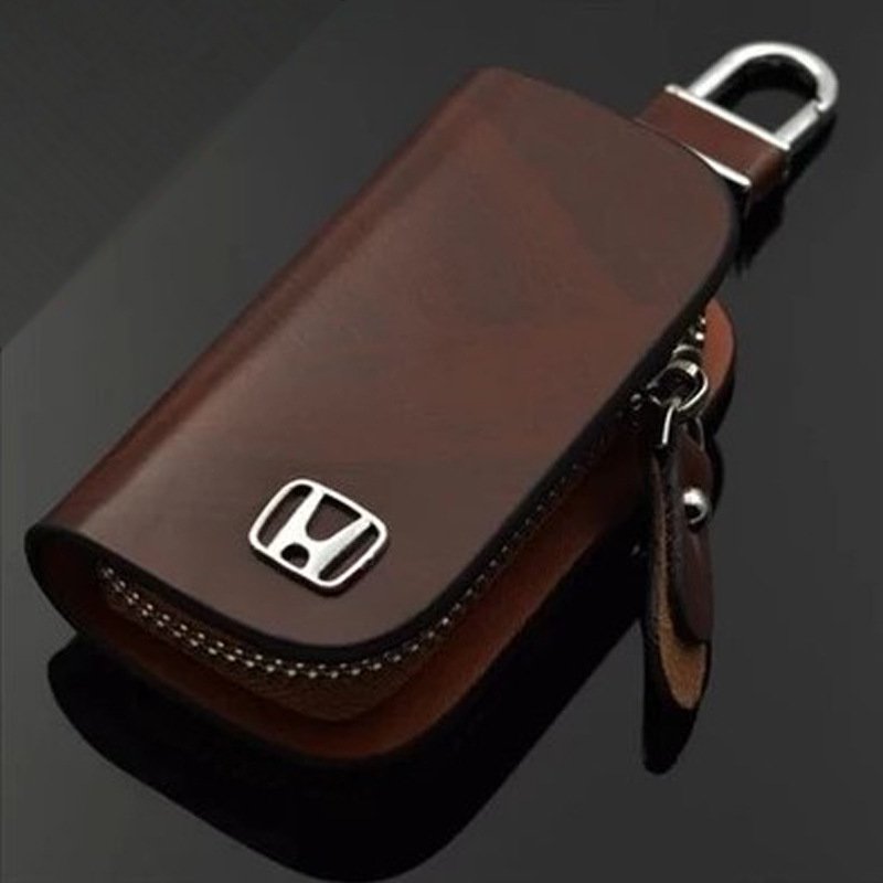 🔥Car Logo Leather Wood Grain Car Key Case